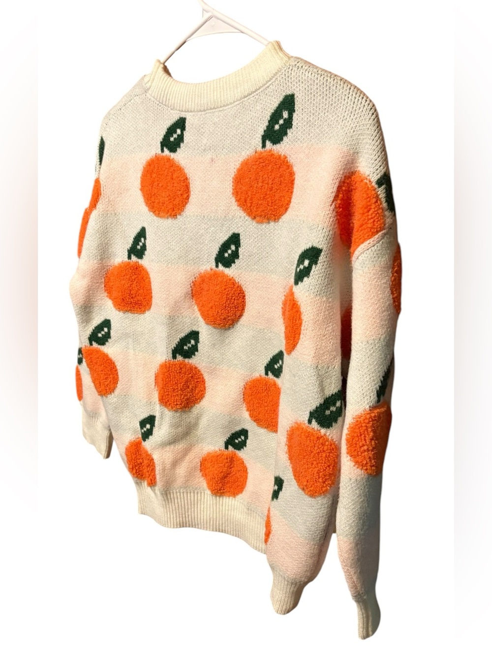 Cider Orange Fruit Sweater Cream Fuzzy Knit Small Coastal Cottagecore - Picture 7 of 7